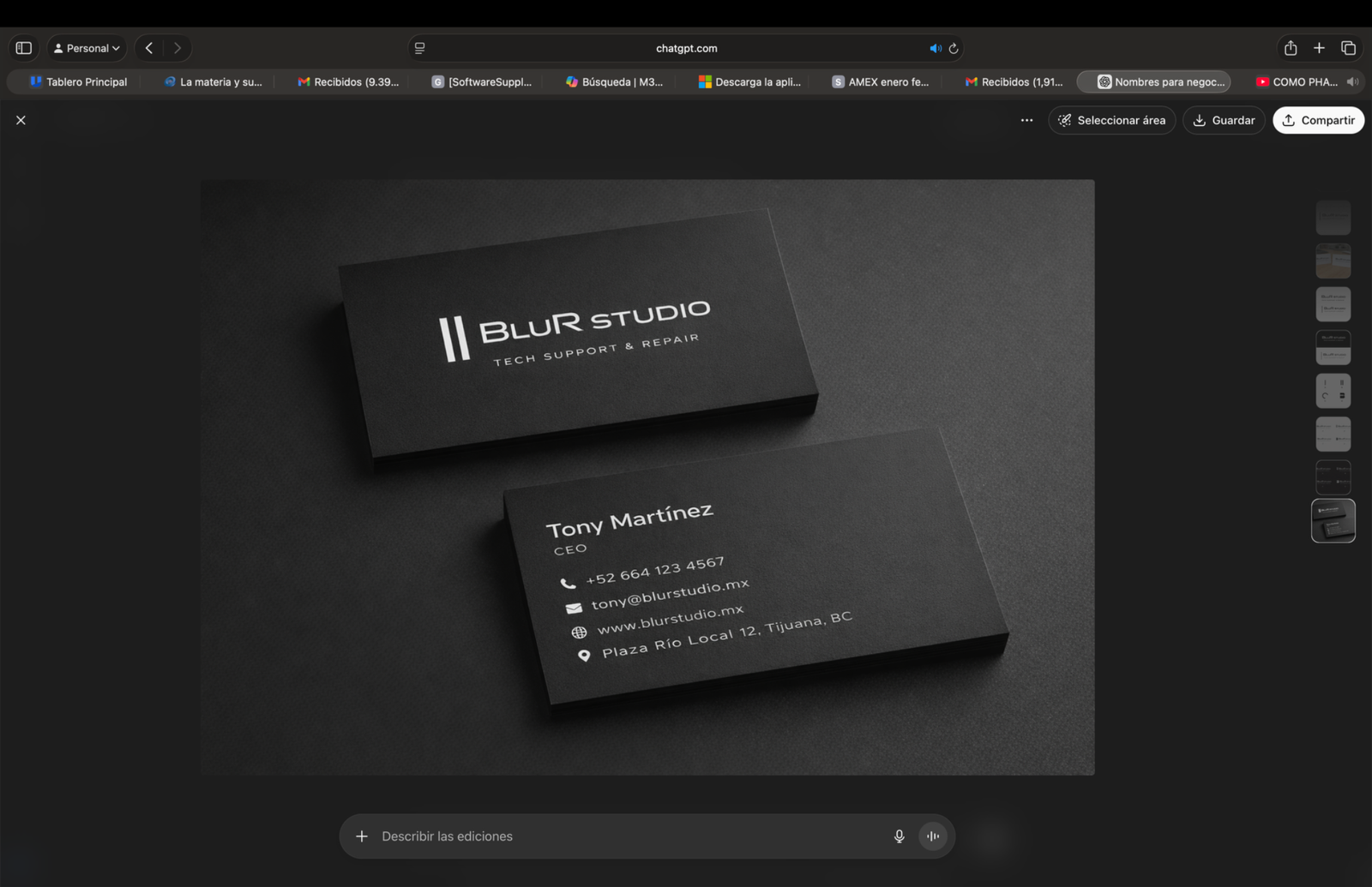 Ejemplo de branding físico BluR Studio
